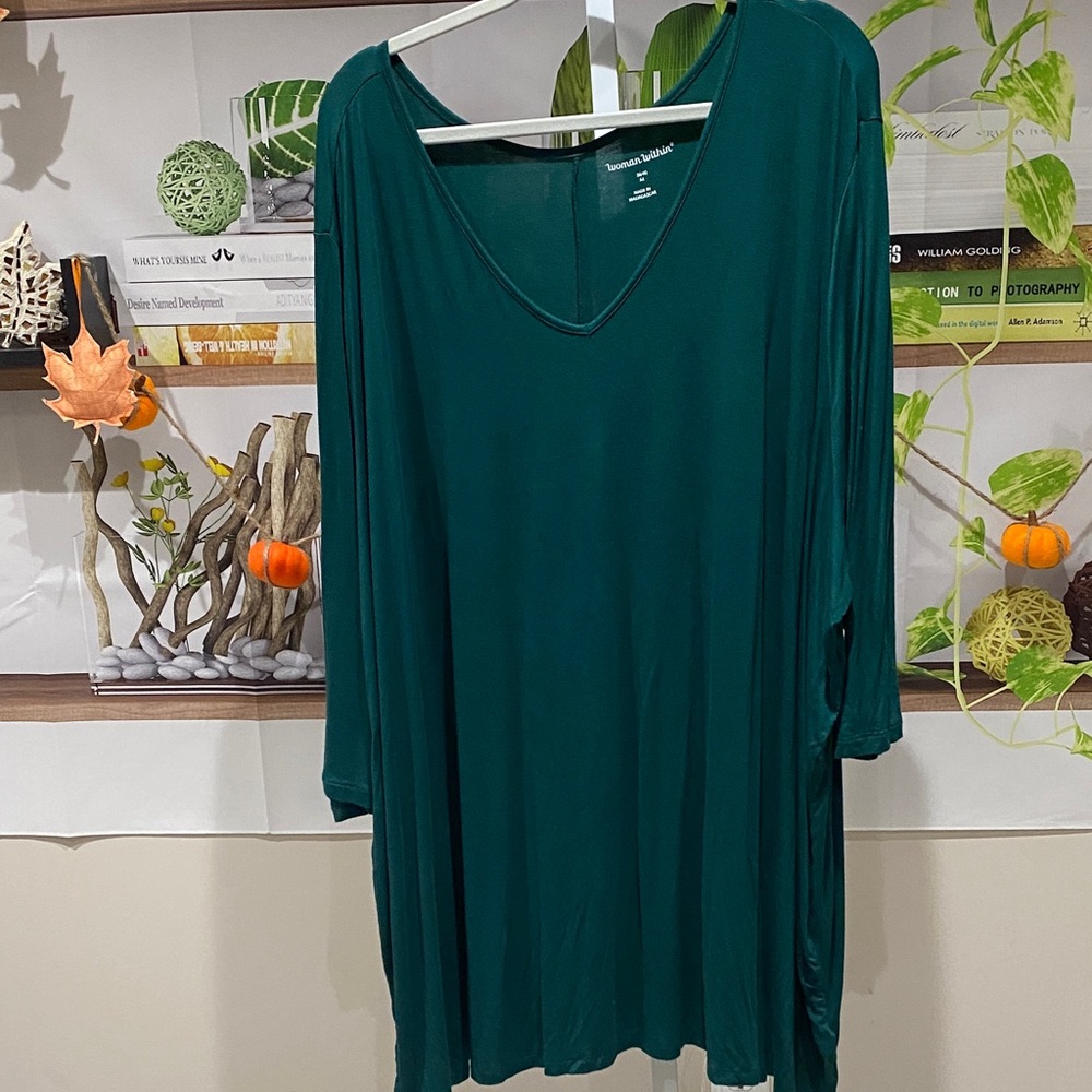 Woman Within Teal V-Neck Tunic size 38/40 5 X. Ptp is 36